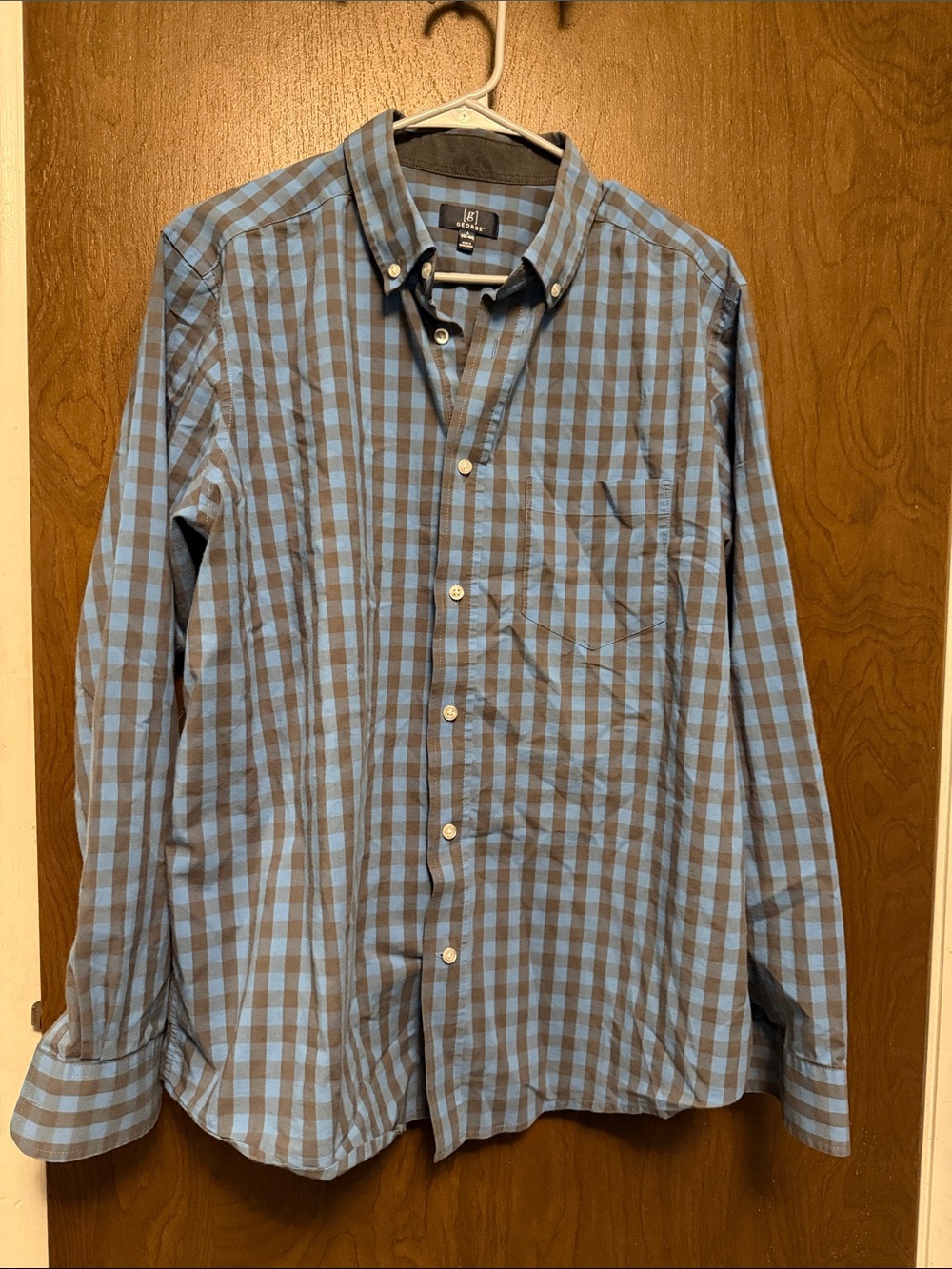 George Blue and Gray Plaid Button-Down Shirt size L (42-44)